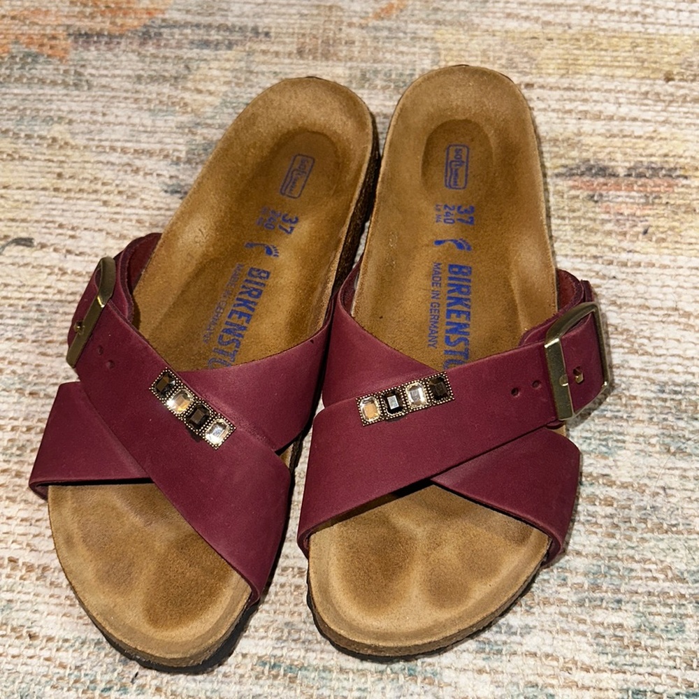 Burgundy Birkenstock Leather Sienna Sandals 37